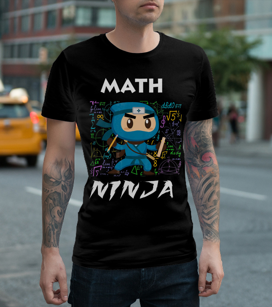 Math Ninja Dark with Equations and Symbols T-Shirt