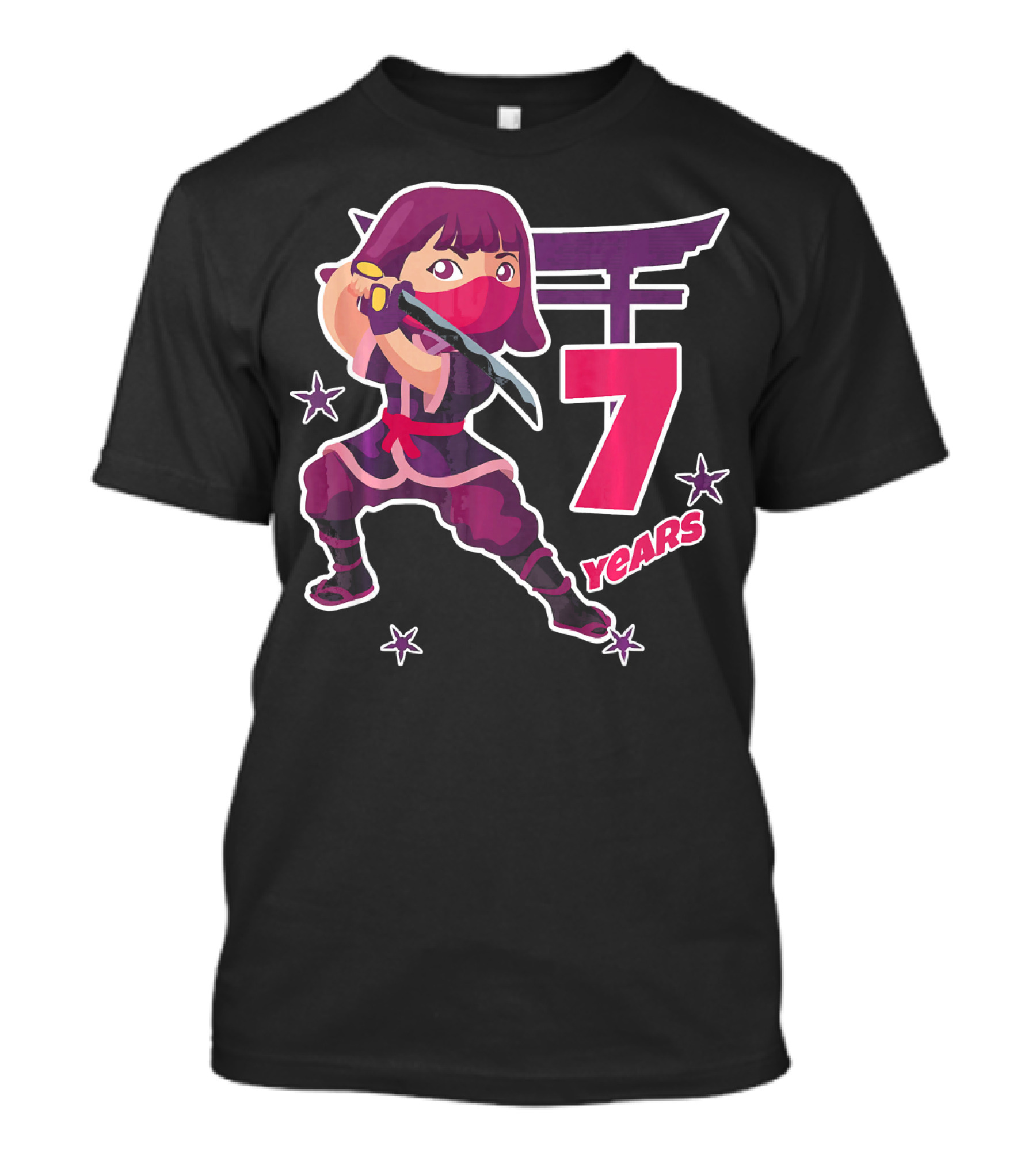 Ninja Girl 7 Years Birthday Celebration With Sword And Stars T-Shirt