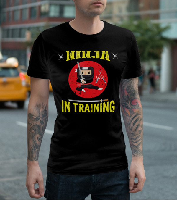 Ninja In Training Samurai Sword Martial Arts Red Circle Shuriken T-Shirt