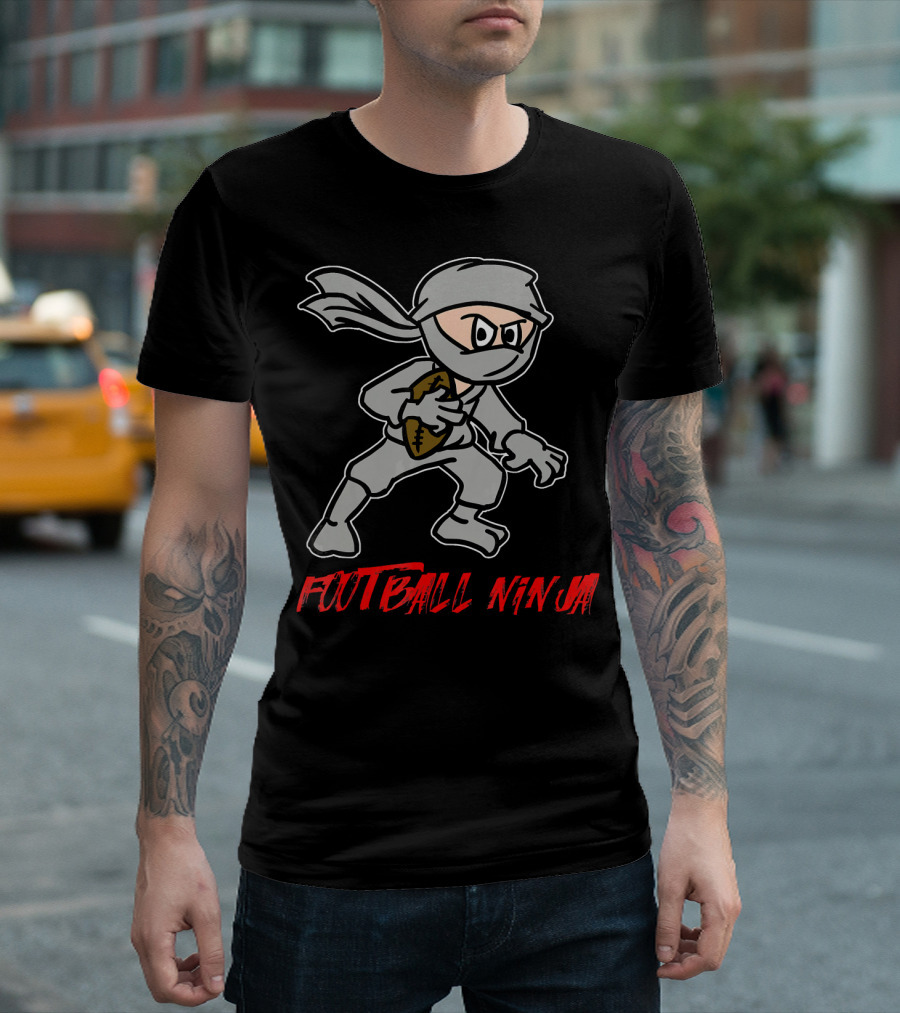 Football Ninja Funny Sport Game League Ninja Holding Football T-Shirt