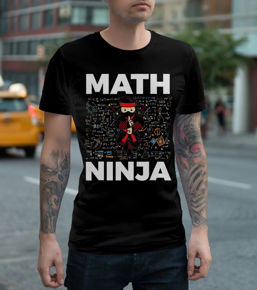 Math Ninja Funny Mathematics Equations And Symbols Background T-Shirt