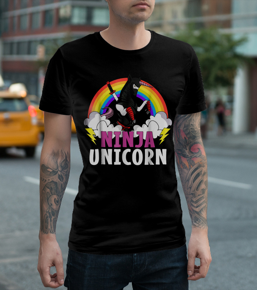 Ninja Unicorn Rainbow Karate Martial Arts T-Shirt