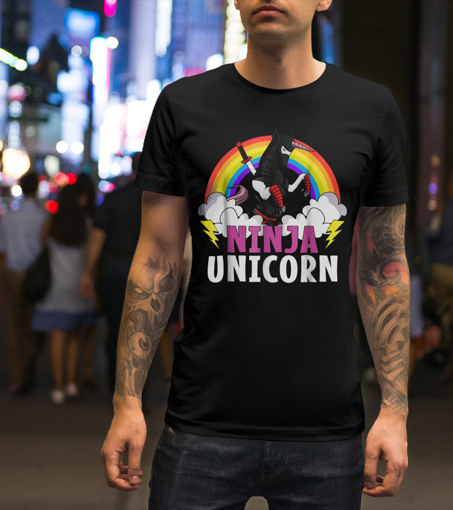 Ninja Unicorn Rainbow Karate Martial Arts T-Shirt