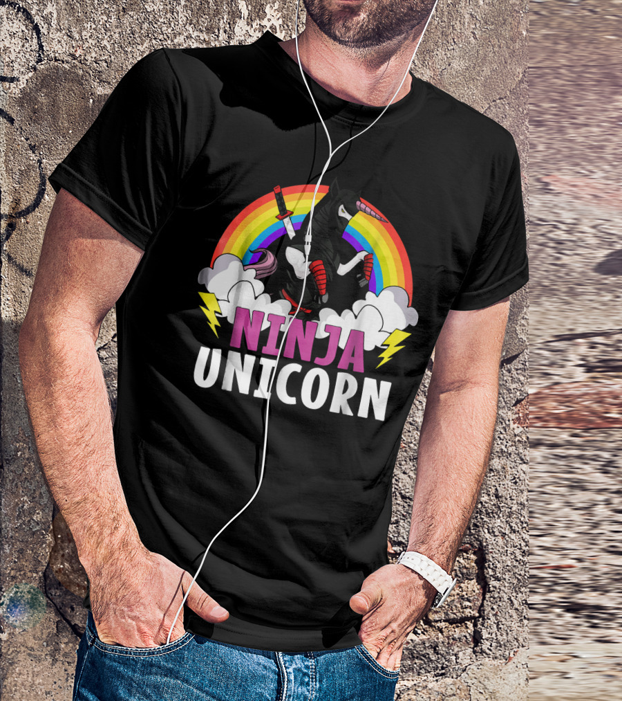 Ninja Unicorn Rainbow Karate Martial Arts T-Shirt