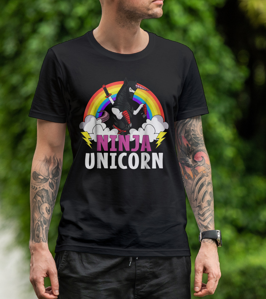 Ninja Unicorn Rainbow Karate Martial Arts T-Shirt