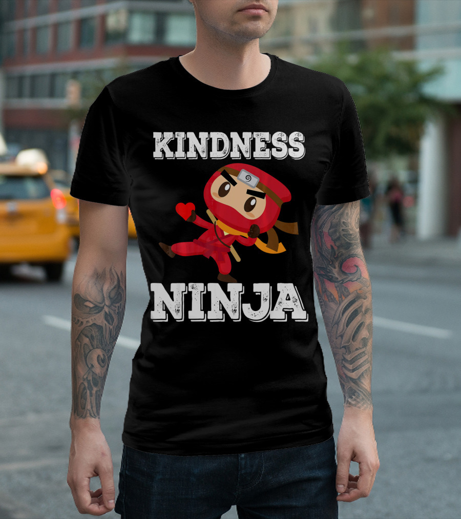 Kindness Ninja Cute Anti Bullying Funny Red Heart Cartoon Character T-Shirt
