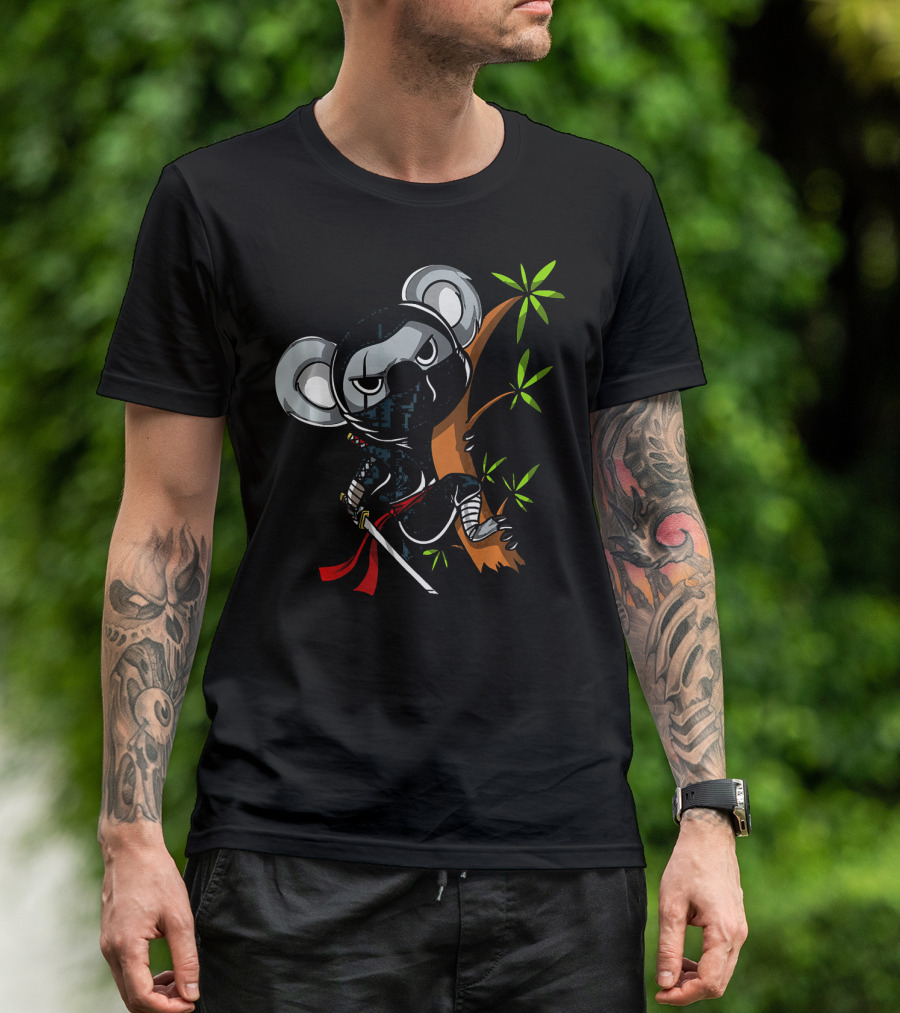 Koala Bear Ninja Samurai With Sword In Tree T-Shirt