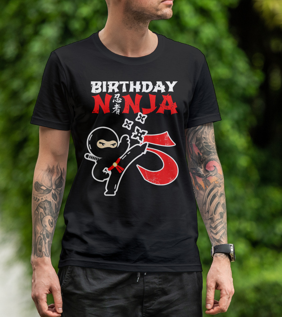 Birthday Ninja Kicking 5th T-Shirt
