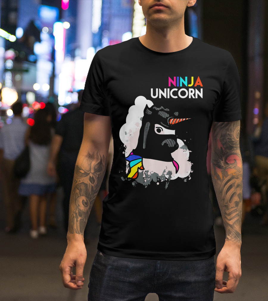 Ninja Unicorn Funny Cool Martial Arts Rainbow Scarf T-Shirt