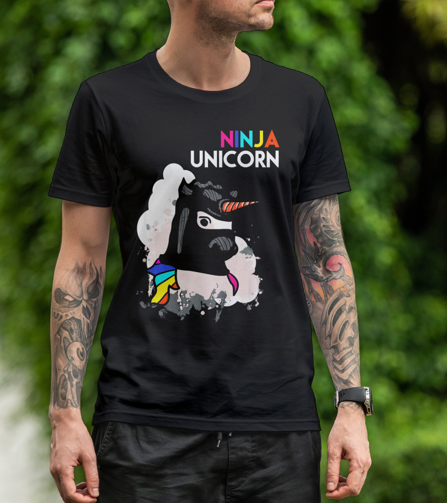 Ninja Unicorn Funny Cool Martial Arts Rainbow Scarf T-Shirt