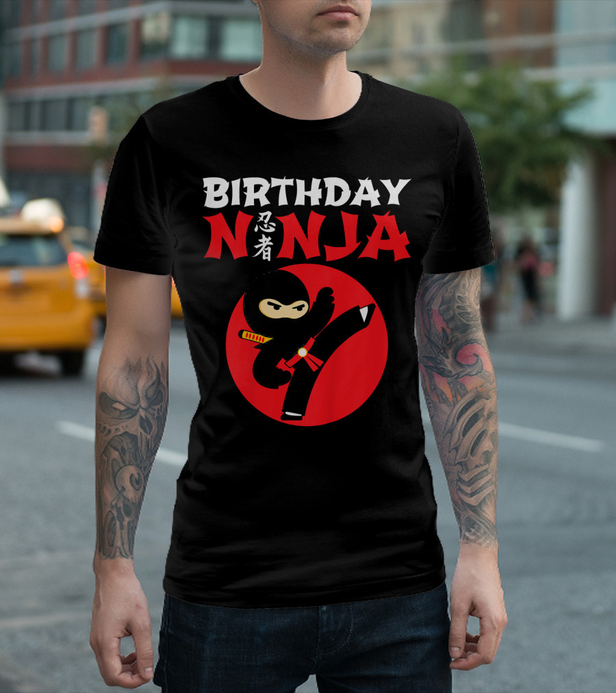 Birthday Ninja Kicking Action Kids Party T-Shirt