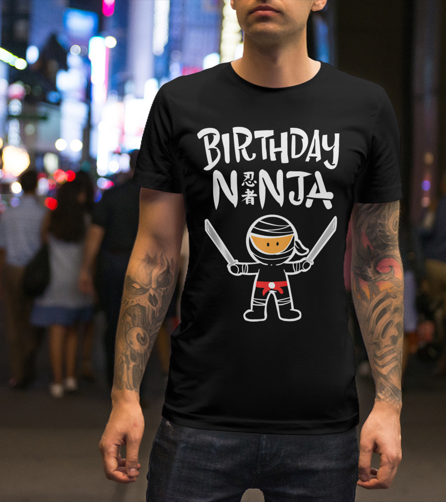 BIRTHDAY NINJA 忍者 Dual Sword Cartoon Character T-Shirt
