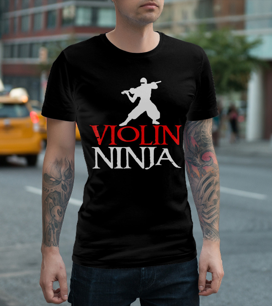 Violin Ninja Violinist Fiddle Martial Arts Fusion T-Shirt
