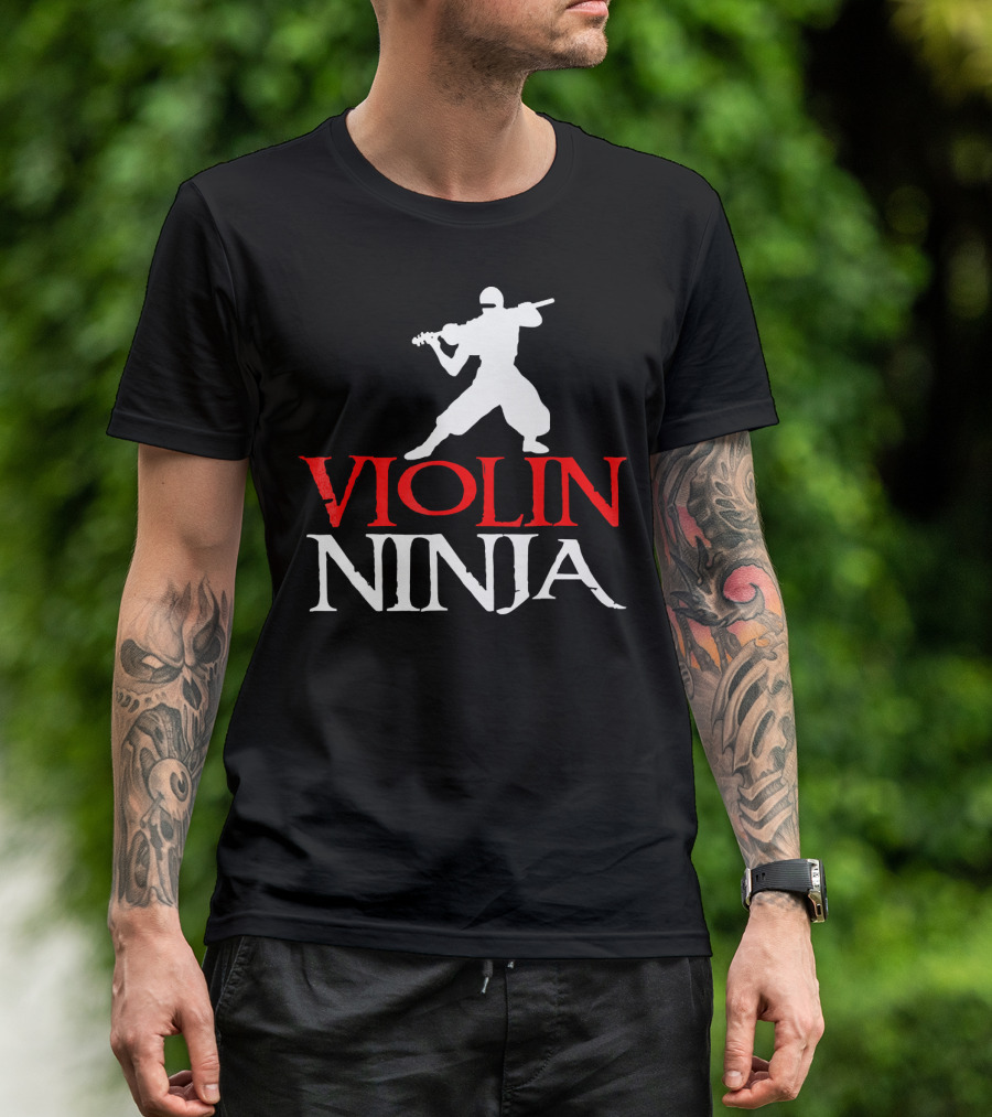 Violin Ninja Violinist Fiddle Martial Arts Fusion T-Shirt
