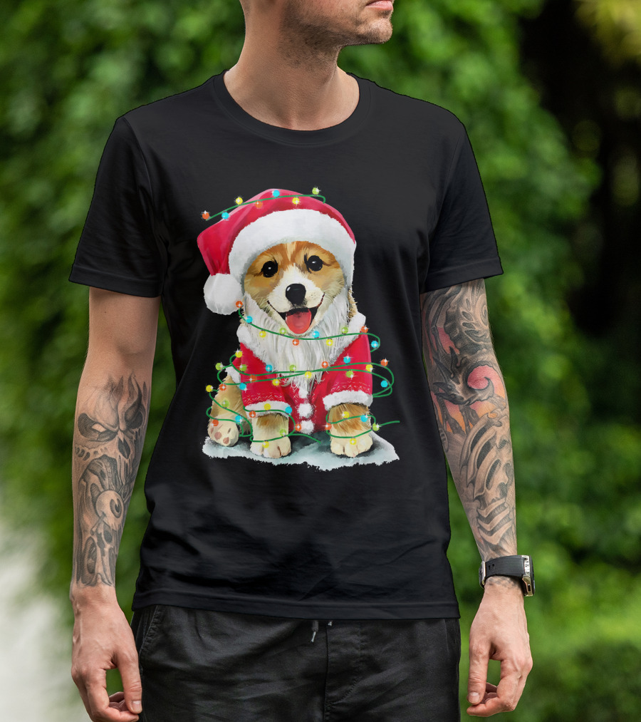 Festive Christmas Corgi Santa With Holiday Lights Corgmas San T-Shirt