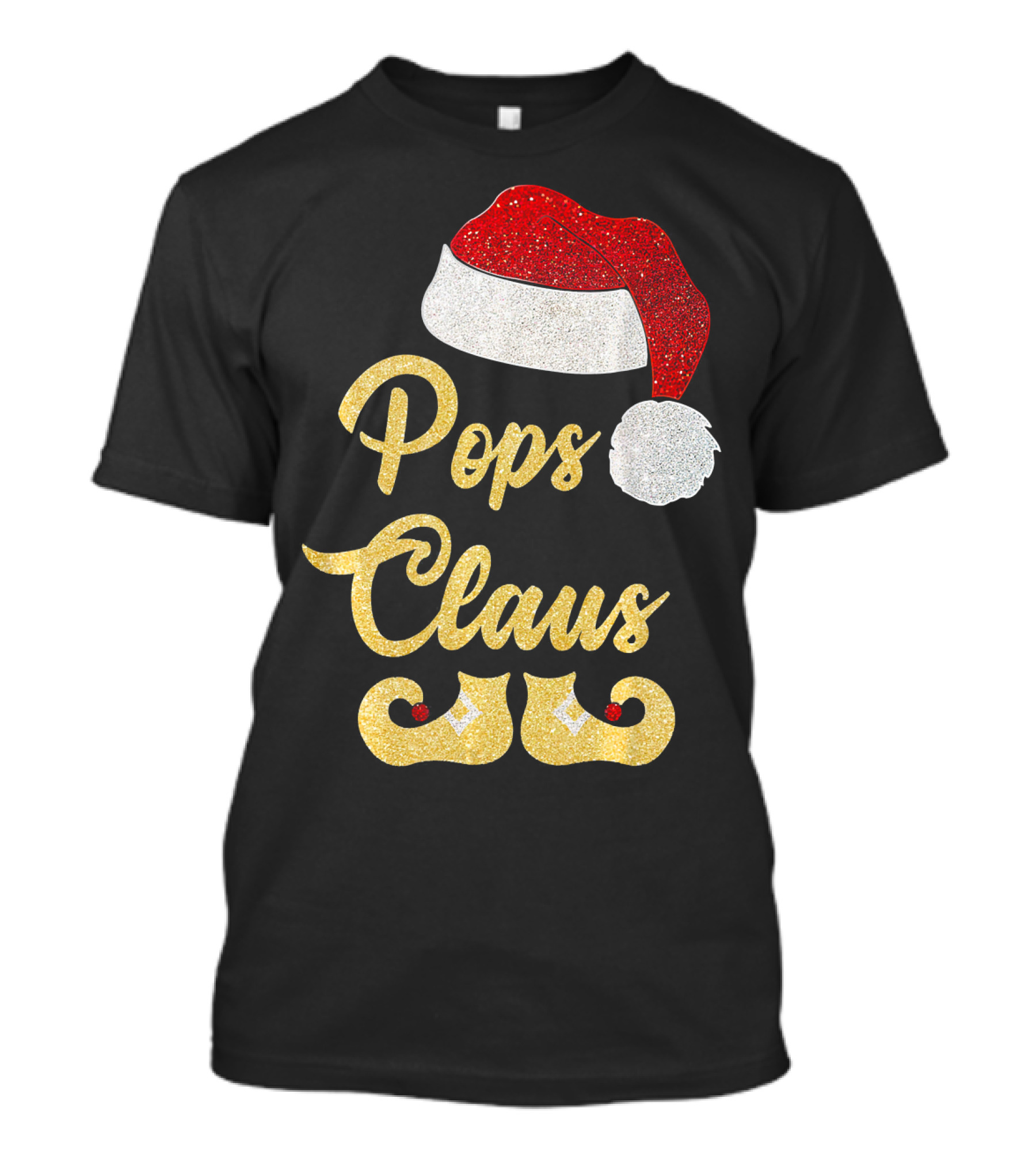 Pops Claus Glitter Santa Hat And Elf Shoes Matching Family Group T-Shirt