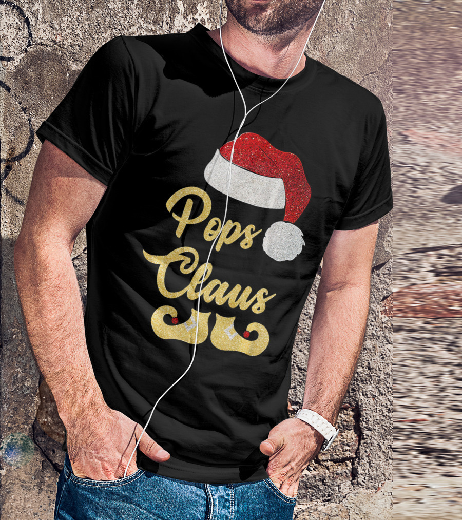 Pops Claus Glitter Santa Hat And Elf Shoes Matching Family Group T-Shirt