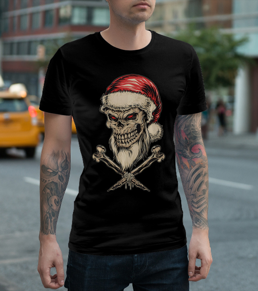 Vintage Santa Skull with Crossbones Christmas T-Shirt