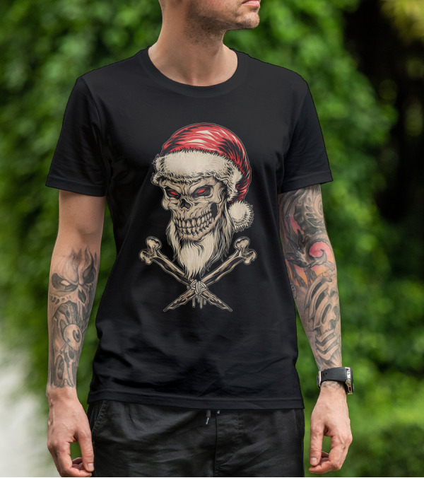 Vintage Santa Skull With Crossbones Christmas T-Shirt