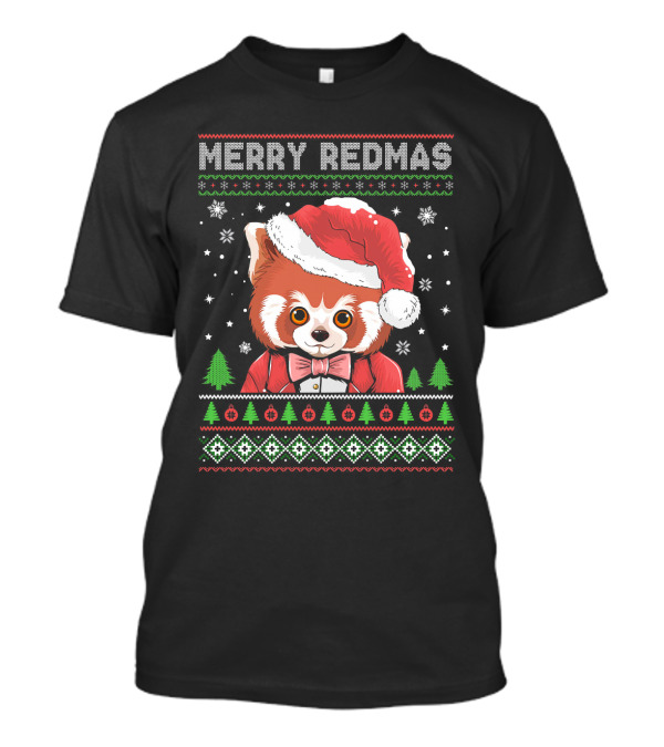 Merry Redmas Raccoon With Santa Hat And Festive T-Shirt