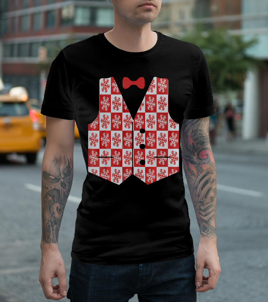 Red and White Snowflake Vest with Bow Tie T-Shirt