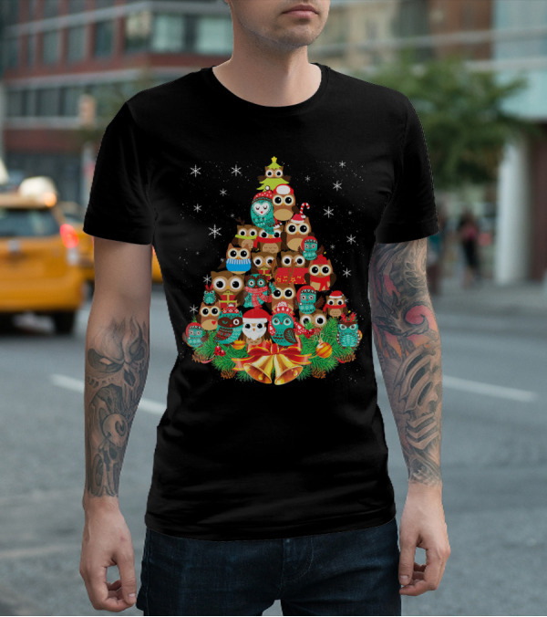 Owl Holiday Festive Tree Bells Ornaments Christmas T-Shirt