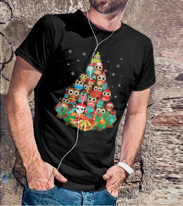 Owl Holiday Festive Tree Bells Ornaments Christmas T-Shirt