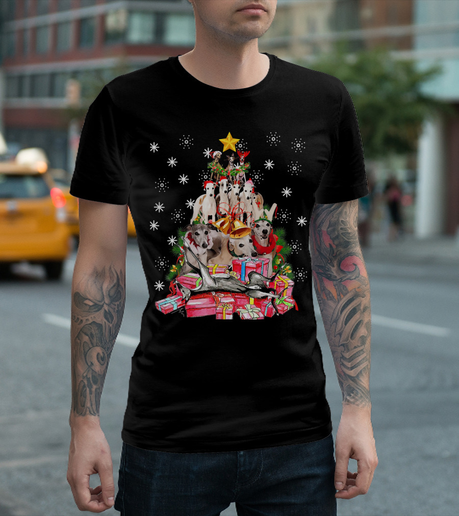 Whippets Christmas Tree With Star And Presents T-Shirt