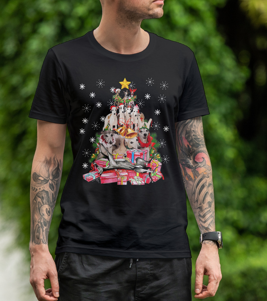Whippets Christmas Tree With Star And Presents T-Shirt