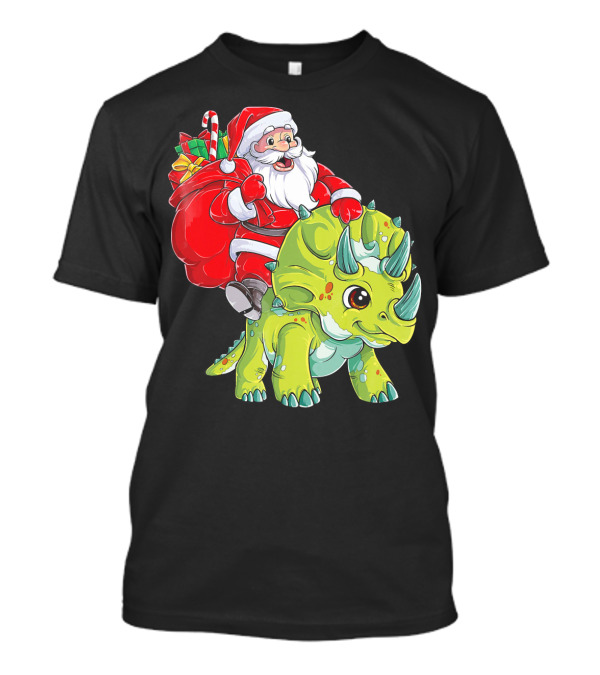 Santa Riding Triceratops Dinosaur Christmas Boys Santa Tric T-Shirt
