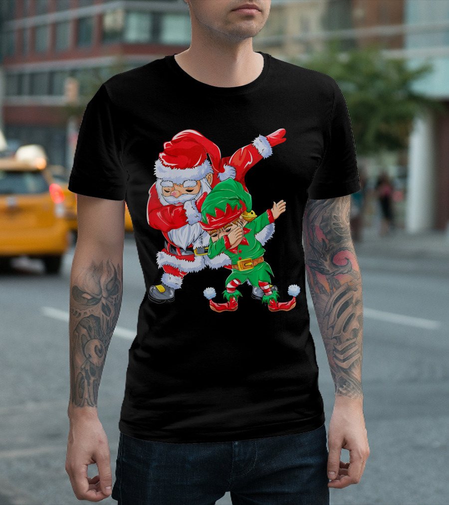 Santa And Elf Performing Dab Dance Moves T-Shirt