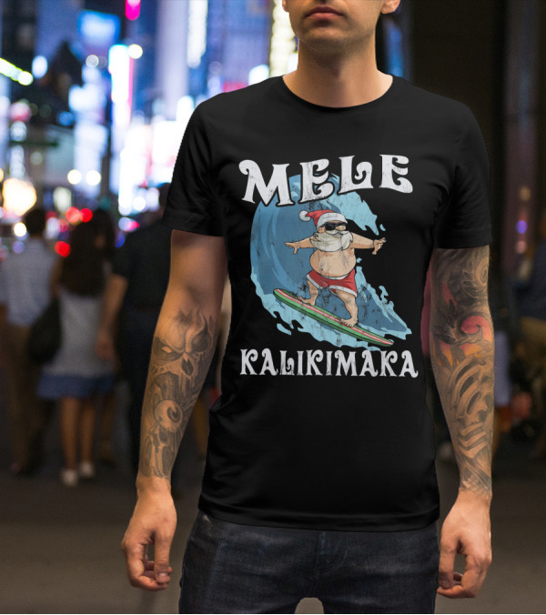Mele Kalikimaka Funny Santa Surfing Wave T-Shirt