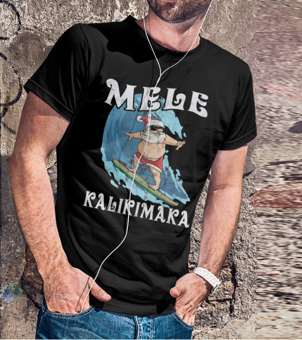 Mele Kalikimaka Funny Santa Surfing Wave T-Shirt