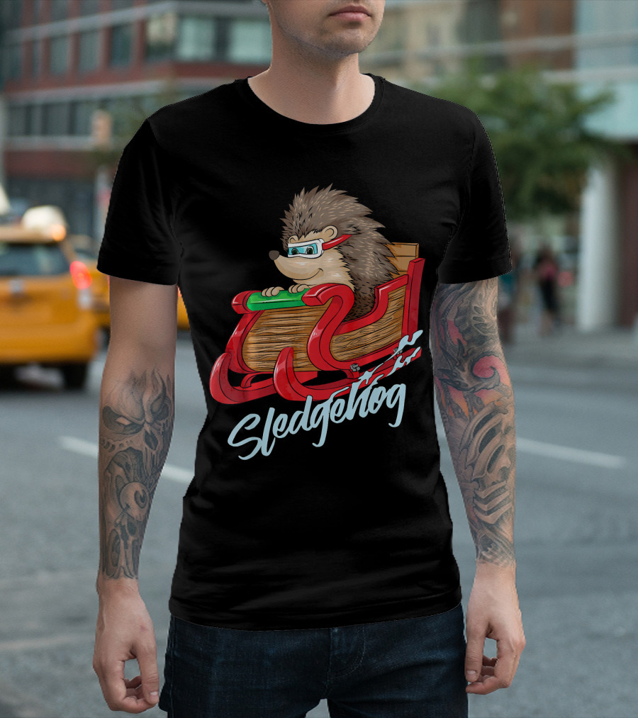 Sledgehog Funny Hedgehog Sleigh Pet Christmas T-Shirt