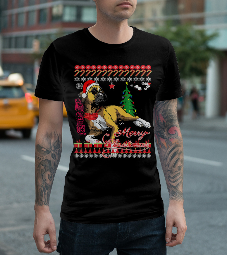 Merry Christmas Boxer Dogs Ugly Sweater Holiday T-Shirt