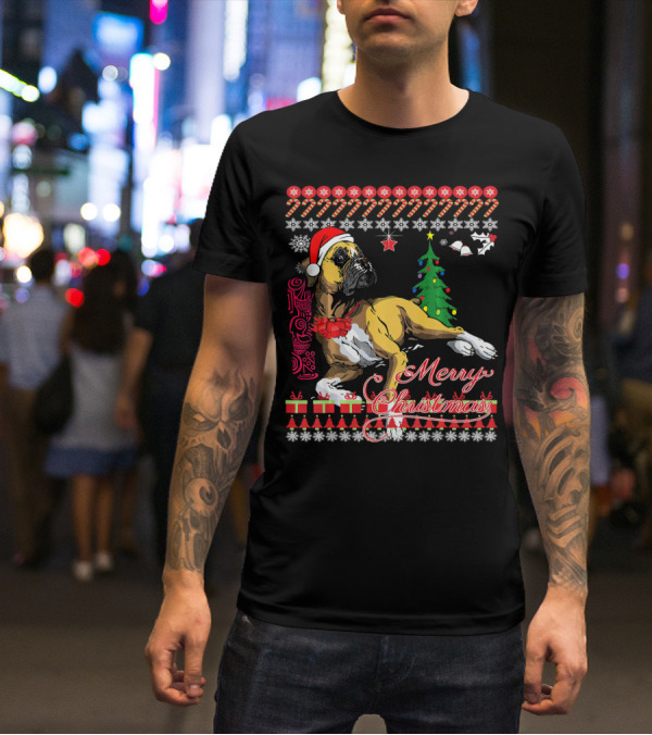 Merry Christmas Boxer Dogs Ugly Sweater Holiday T-Shirt