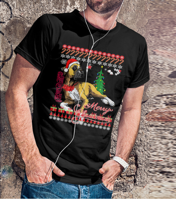 Merry Christmas Boxer Dogs Ugly Sweater Holiday T-Shirt