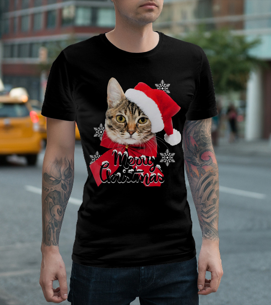Merry Christmas Funny Cat Women Santa T-Shirt