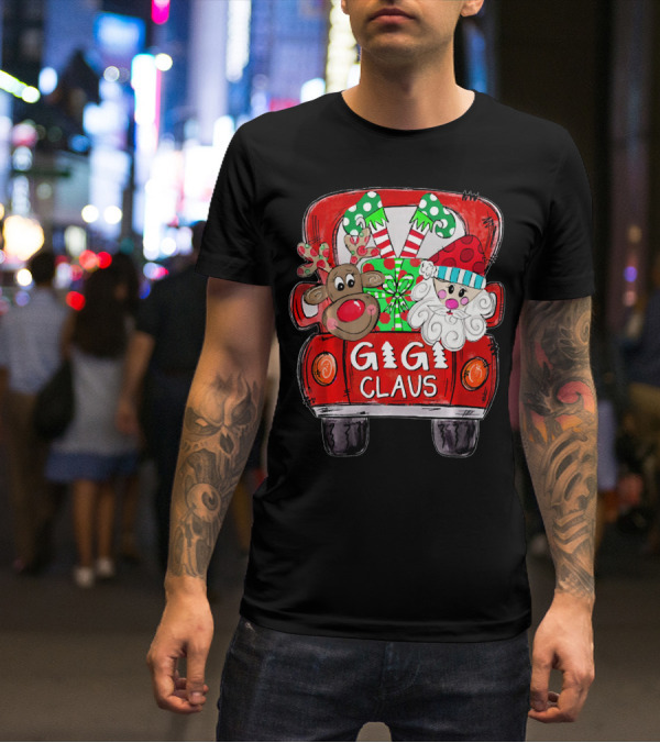 GiGi Claus Christmas Red Truck Reindeer With Gifts And Candy Canes T-Shirt