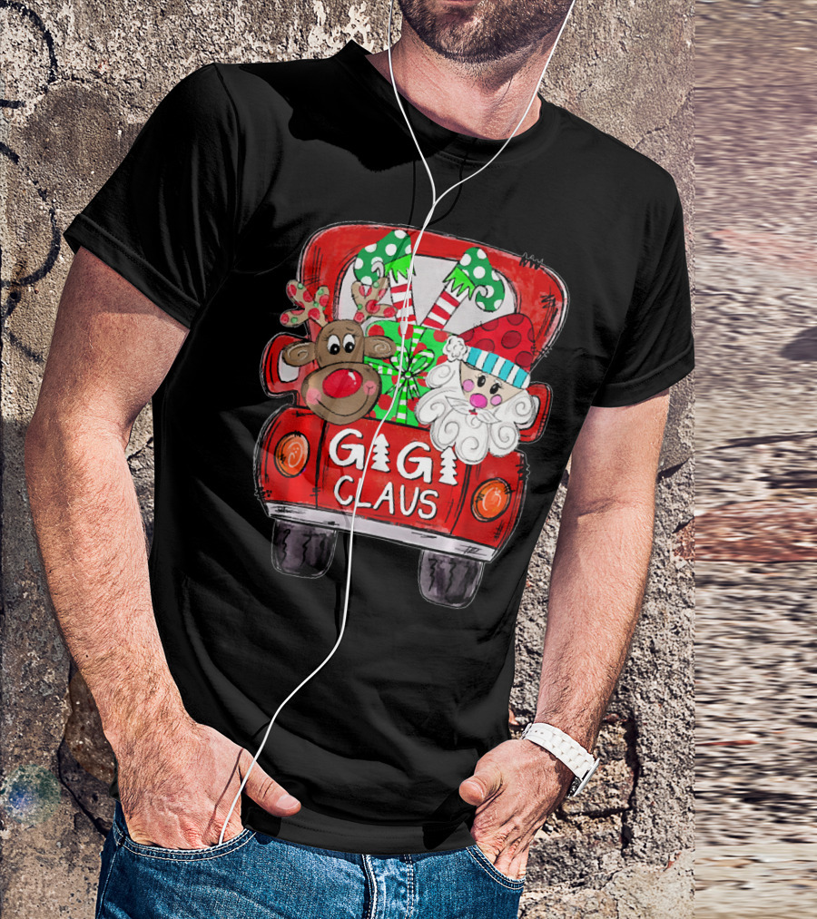 GiGi Claus Christmas Red Truck Reindeer With Gifts And Candy Canes T-Shirt