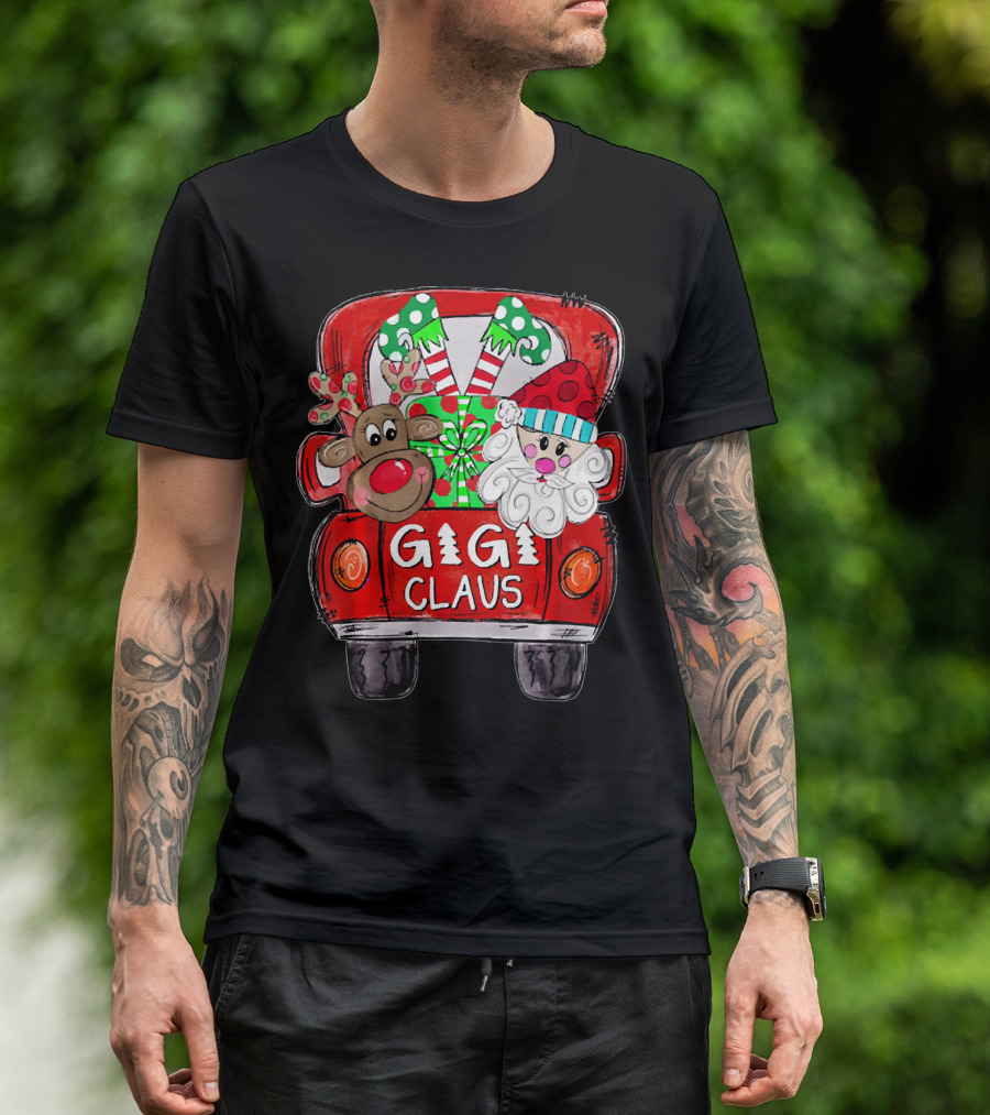 GiGi Claus Christmas Red Truck Reindeer With Gifts And Candy Canes T-Shirt