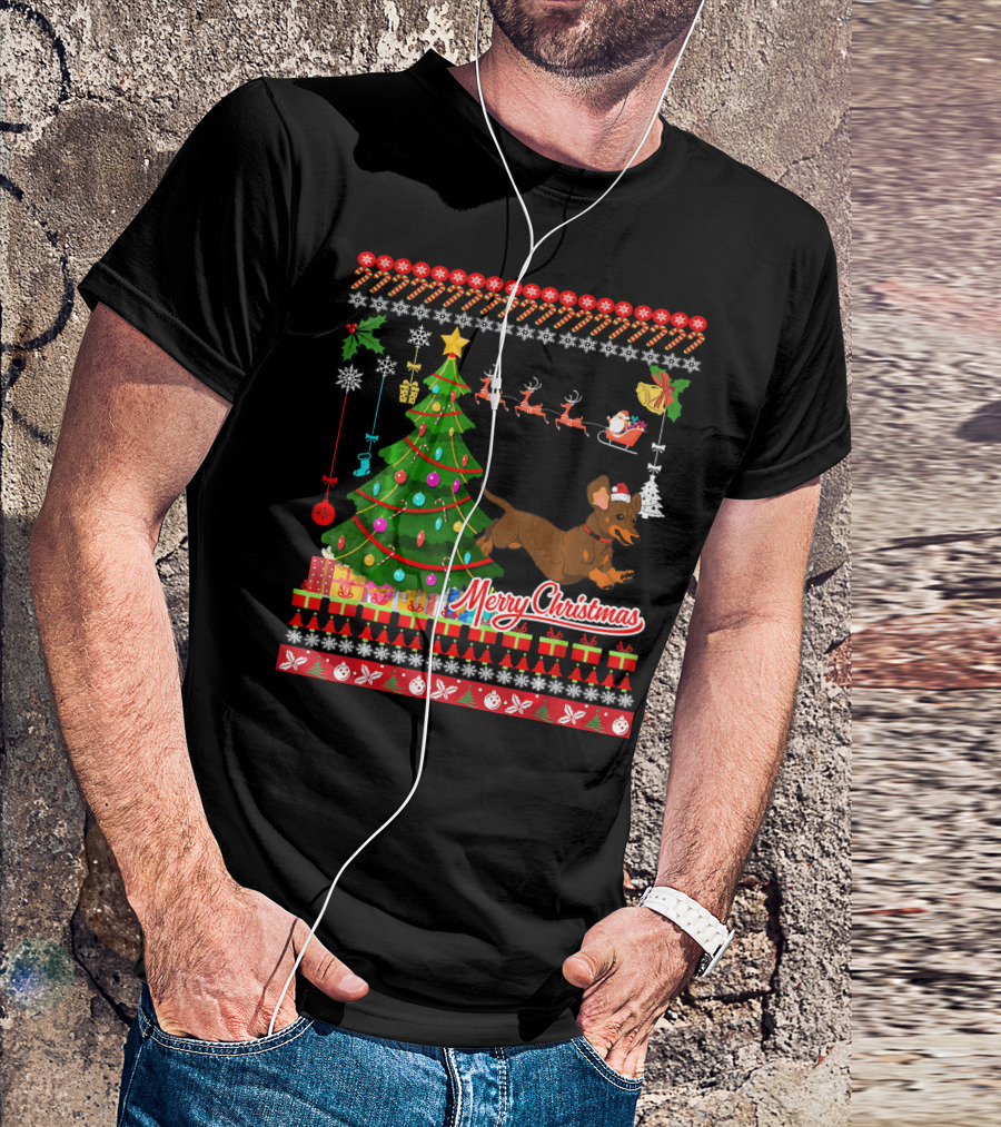 Merry Christmas Dachshund Dog UglyDac Holiday T-Shirt