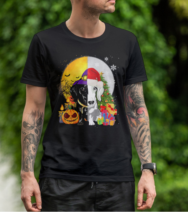 Dachshund Happy Halloween Merry Christmas Dual Holiday T-Shirt