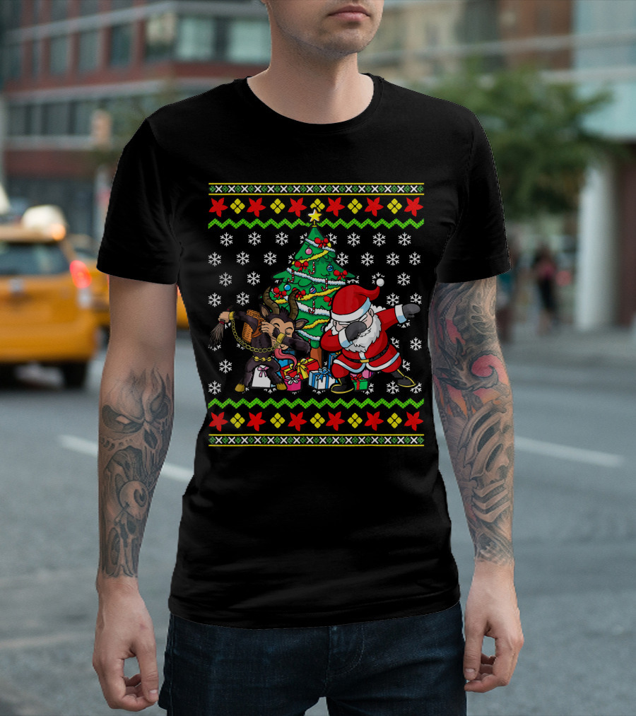 Christmas Kids Santa Krampus Dabbing Tree Snowflakes T-Shirt