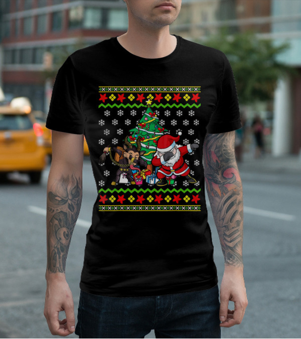 Christmas Kids Santa Krampus Dabbing Tree Snowflakes T-Shirt