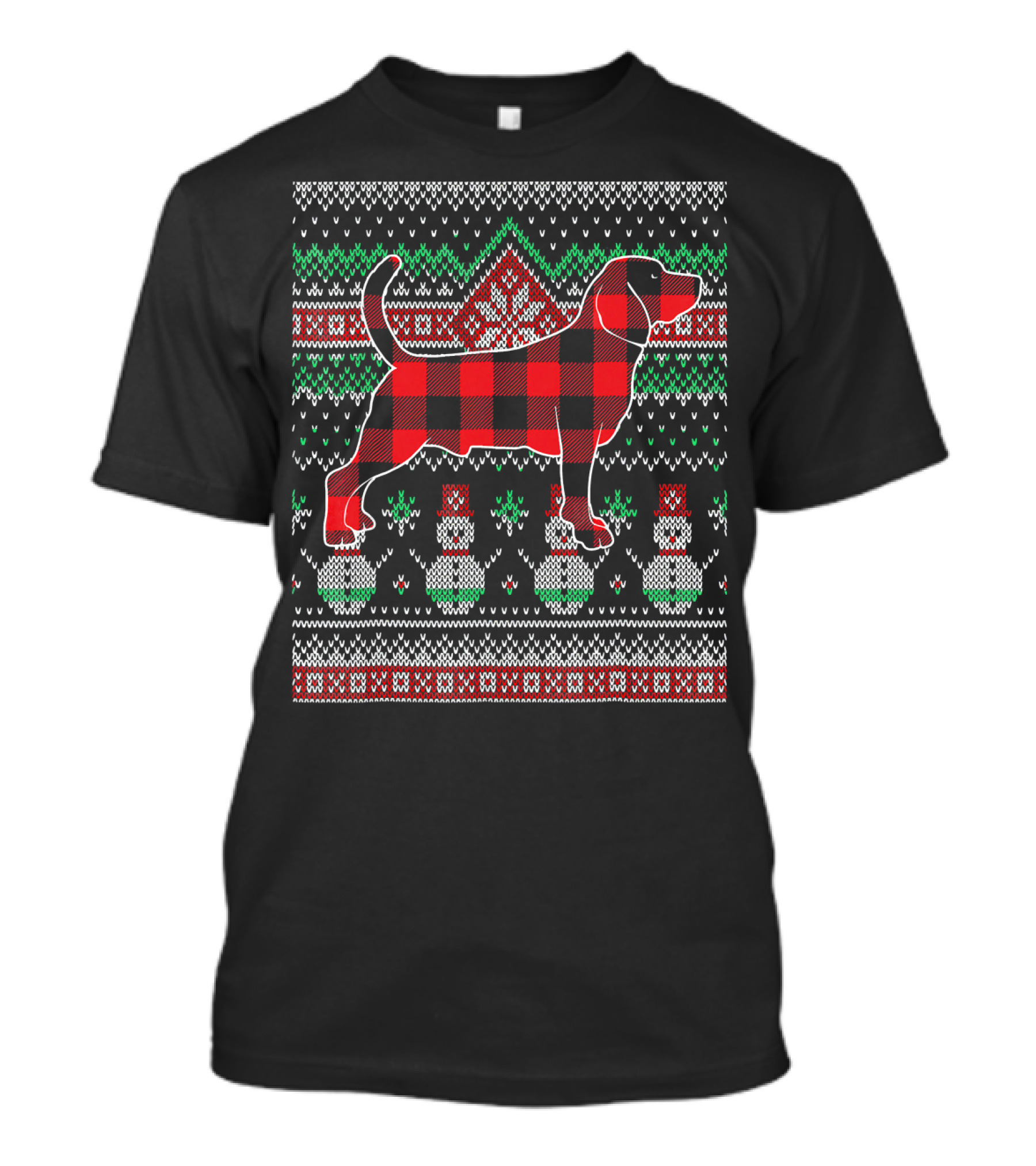 Beagle Red Plaid Christmas Dog Sweater Snowman T-Shirt