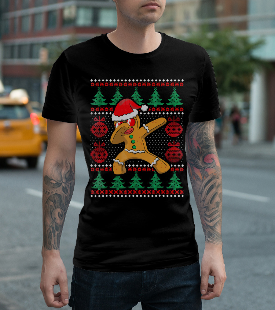 Ugly Christmas Gingerbread Dabbing Santa Hat Festive T-Shirt
