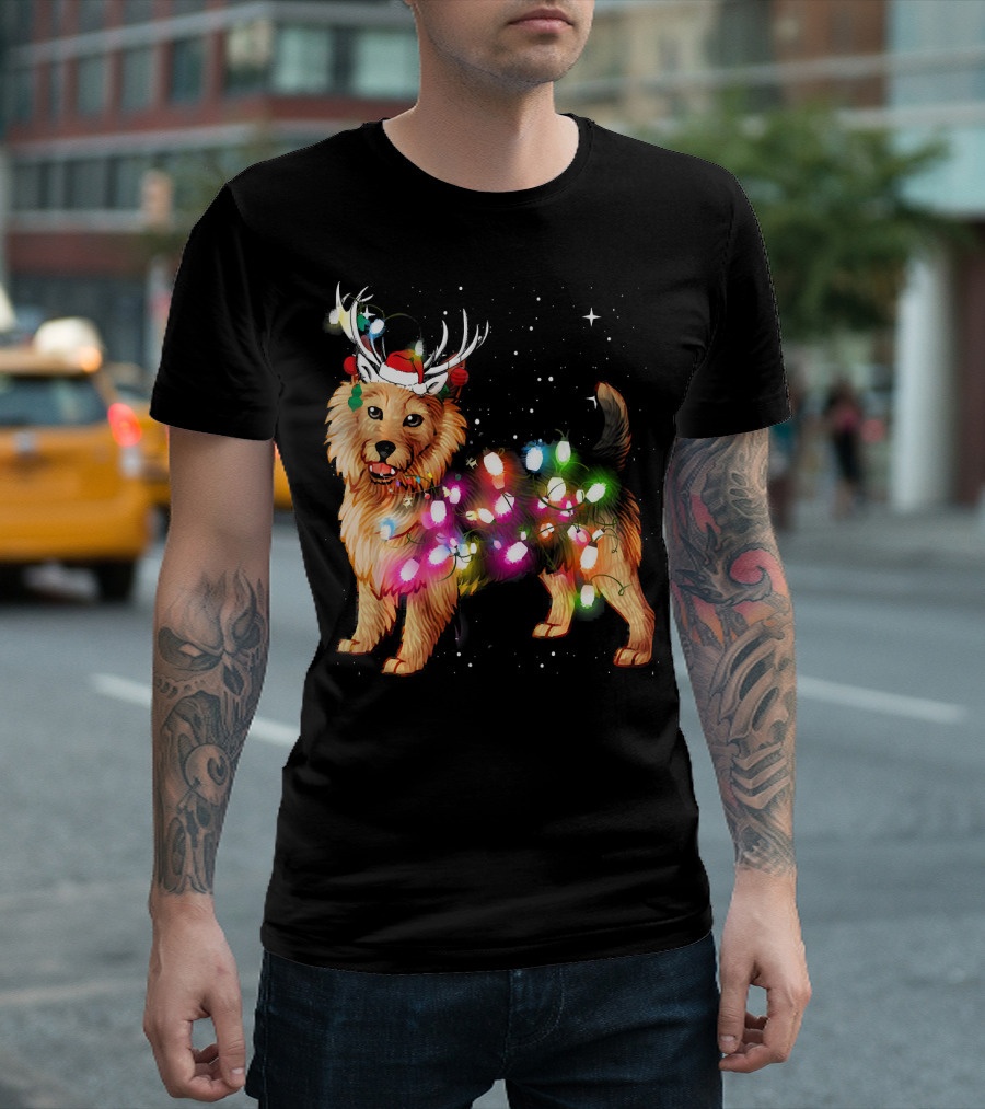 Australian Terrier with Christmas Lights and Reindeer Antlers T-Shirt