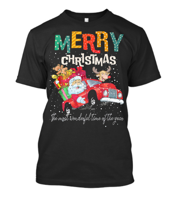 Merry Christmas Reindeer Santa Drive Red The Most Wonderful Time Of The Year T-Shirt