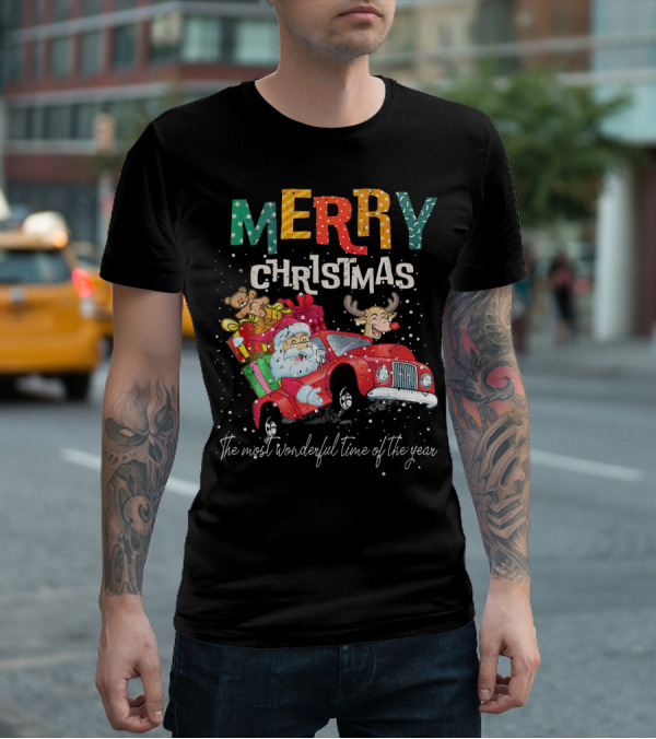 Merry Christmas Reindeer Santa Drive Red The Most Wonderful Time Of The Year T-Shirt